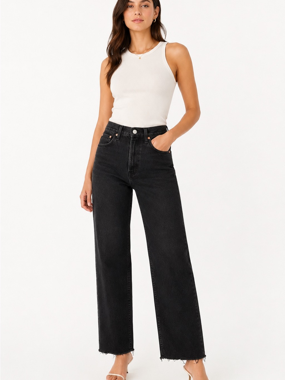 Re/Done Black High-Rise Wide Leg Jeans